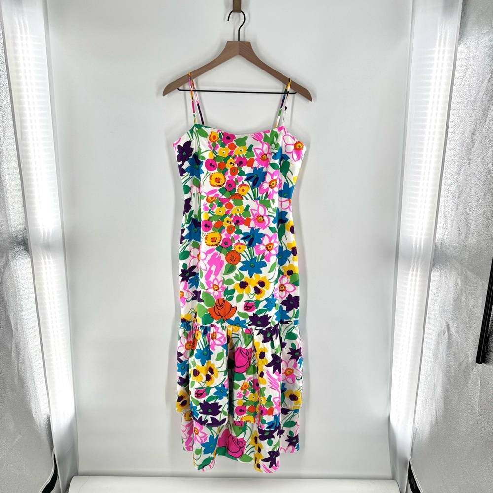 New! J. Crew Tiered Silk Twill Midi Vibrant Garden Floral Dress Sleeveles Size 8
